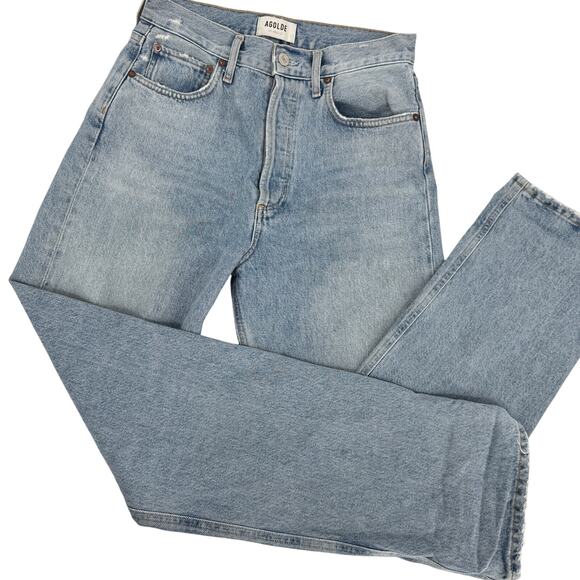 AGOLDE 90s Pinch Waist‎ Distressed Button fly Straight Leg Jeans Blue Size 26 - Picture 6 of 11